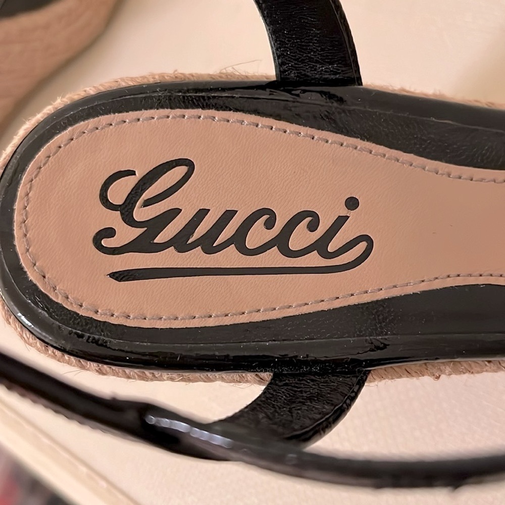 Gucci Monogram Vernice Microguccissima Espadrille Wedges - Picture 11 of 12